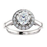 Pave Diamond Halo Solitaire Engagement Ring | 