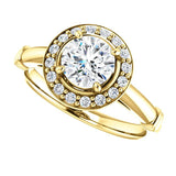 Pave Diamond Halo Solitaire Engagement Ring | 