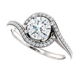 Solitaire Diamond Bypass Engagement Ring W/ Channel Set Band | 