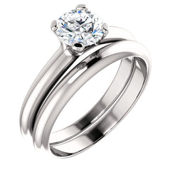 14K White Round Solitaire Engagement Ring Matching Band 122005:465:PMB