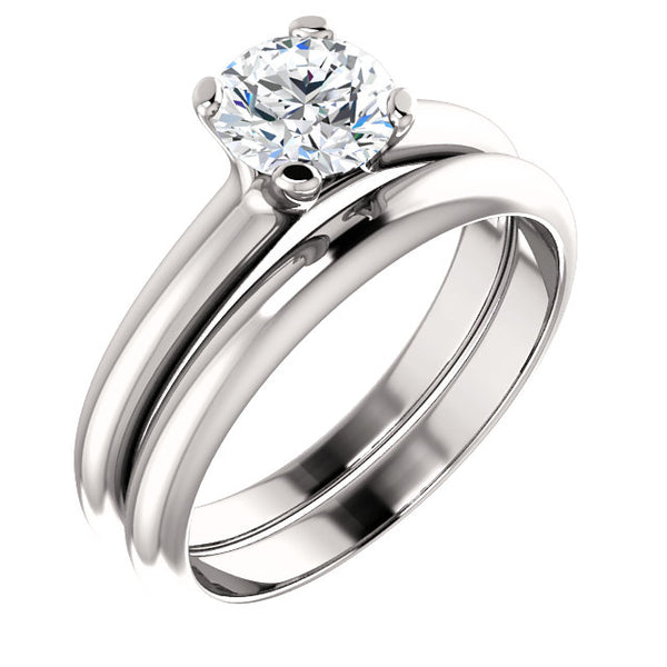 14K White Round Solitaire Engagement Ring Matching Band 122005:465:PMB | 