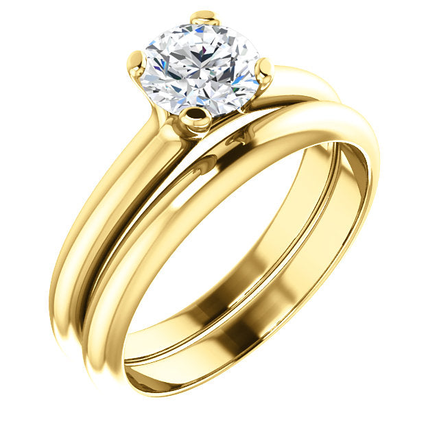 18K Yellow Round Solitaire Engagement Ring Matching Band 122005:466:PMB | 