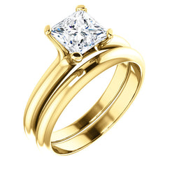 14K Yellow Princess Cut Solitaire Engagement Ring Matching Band 122005:760:PMB