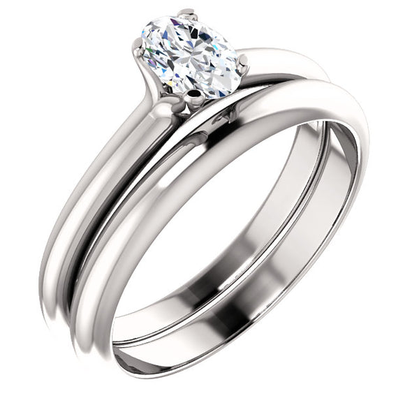 14K White Oval Solitaire Engagement Ring Matching Band 122005:561:PMB | 