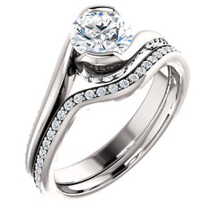 14K White Gold Round Engagement Ring Matching Band 122063:235:PMB