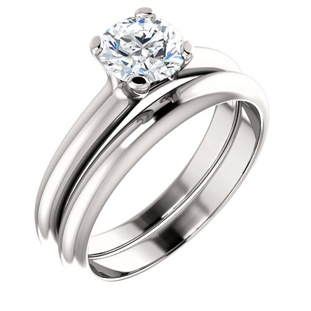 18K White Round Solitaire Engagement Ring Matching Band 122005:467:PMB | 