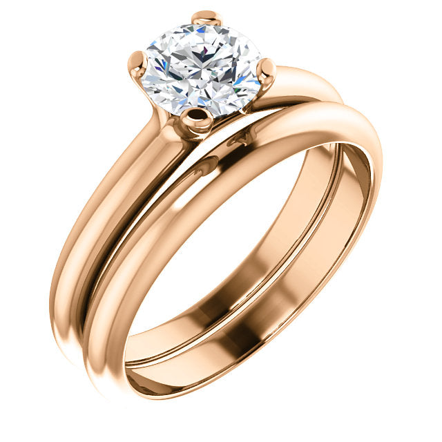 18K Rose Round Solitaire Engagement Ring Matching Band 122005:862:PMB | 