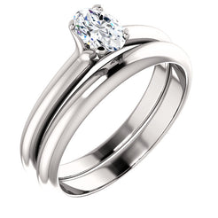 18K White Oval Solitaire Engagement Ring Matching Band 122005:563:PMB