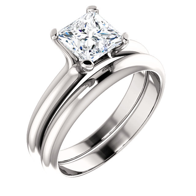 18K White Princess Cut Solitaire Engagement Ring Matching Band 122005:763:PMB | 