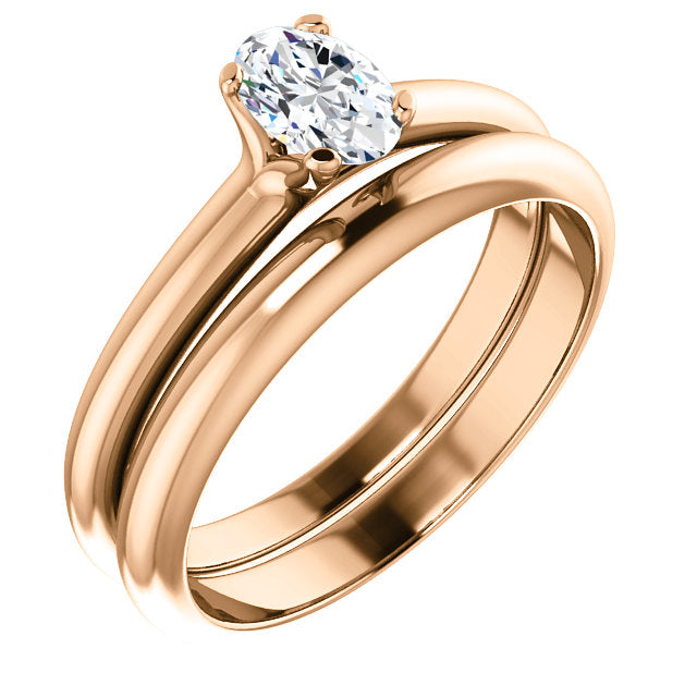 18K Rose Oval Solitaire Engagement Ring Matching Band 122005:910:PMB | 