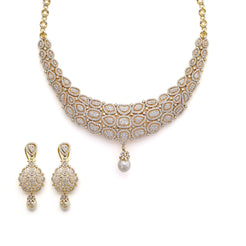 18K Yellow Gold Diamond Necklace Set W/ 16.37ct VVS Diamonds, Drop Pearl & Heavy Paisley Design