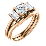 Tri Stone Diamond Engagement Ring Emerald Side Stone | 