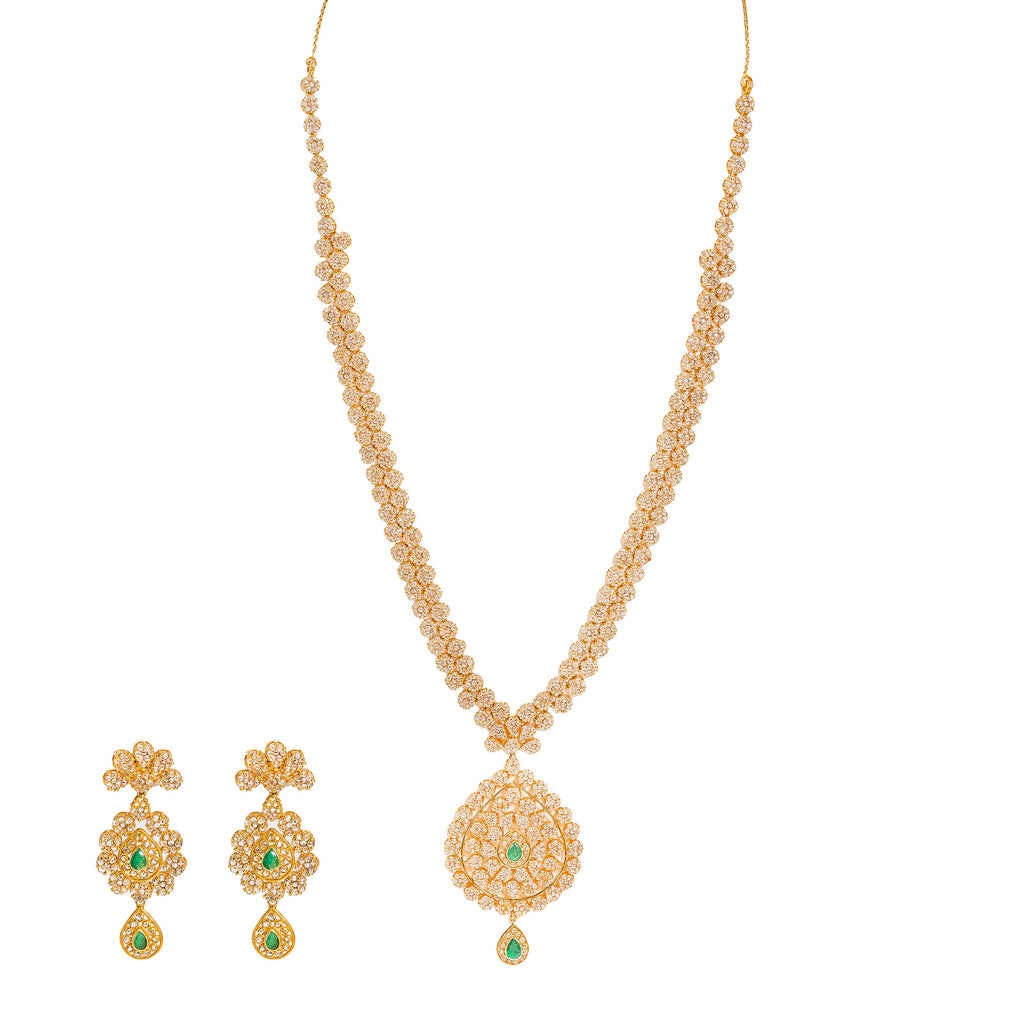 36.6 CT Uncut Diamond Emerald Necklace & Earring Set in 22K Gold W/Cable Link Chain | Ravishing 36.6CT Uncut Diamond Emerald Necklace & Earring Set in 22K Gold W/Cable Link Chain ...