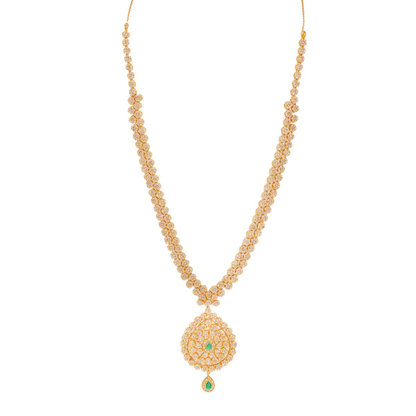36.6 CT Uncut Diamond Emerald Necklace & Earring Set in 22K Gold W/Cable Link Chain | Ravishing 36.6CT Uncut Diamond Emerald Necklace & Earring Set in 22K Gold W/Cable Link Chain ...