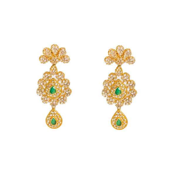 36.6 CT Uncut Diamond Emerald Necklace & Earring Set in 22K Gold W/Cable Link Chain | Ravishing 36.6CT Uncut Diamond Emerald Necklace & Earring Set in 22K Gold W/Cable Link Chain ...