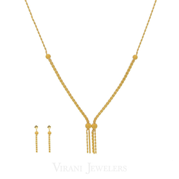 22K Yellow Gold Tassele Drop Necklace And Dangle Drop Earrings | 22K Yellow Gold Tassele Drop Necklace And Dangle Drop Earrings for women. Gold weight is 17.6 gra...