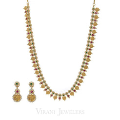 22K Gold CZ, Ruby, Emerald Necklace and Earrings Set