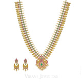 22K Yellow Gold Necklace & Earrings Set W/ CZ, Ruby, Emerald & Mango Details | 
22K Yellow Gold Necklace & Earrings Set W/ CZ, Ruby, Emerald & Mango Details for women. ...