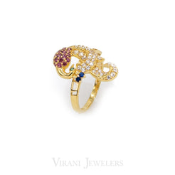 22K Yellow Gold Peacock Ring Colored With Cubic Zirconia Stones