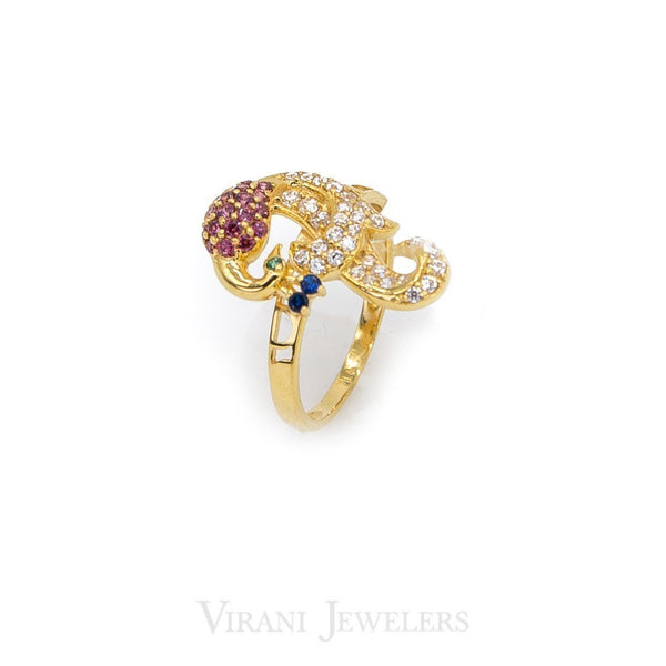 22K Yellow Gold Peacock Ring Colored With Cubic Zirconia Stones | 22K Yellow Gold Peacock Ring Colored With Cubic Zirconia Stones for women. Colorful Virani signat...