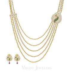 22K Gold Swaroski CZ Peacock Necklace and Earrings Set
