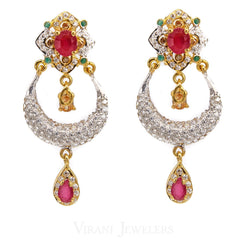 22K Yellow Gold Chand Bali Drop Earrings W/ Multi Precious Stone Accents