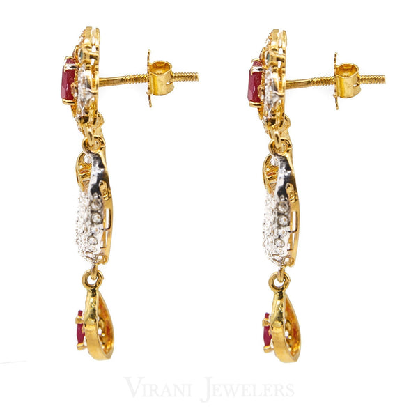 22K Yellow Gold Chand Bali Drop Earrings W/ Multi Precious Stone Accents | 22K Yellow Gold Chand Bali Drop Earrings W/ Multi Precious Stone Accents for women. Hanging earri...