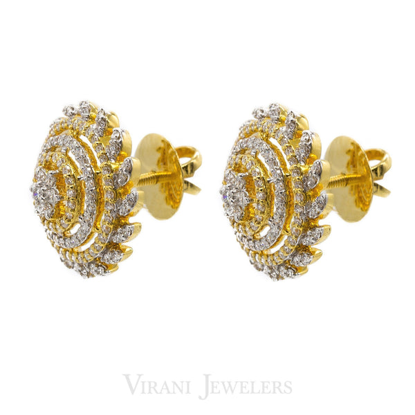 1.17CT Oceanic Diamond Stud Earrings Set in 18K Yellow Gold W/ Star Accents | 1.17CT Oceanic Diamond Stud Earrings Set in 18K Yellow Gold W/ Star Accents for women. Geometirc ...