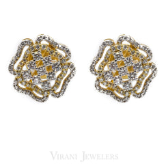 1.18CT Diamond Stud Earrings Set in 18K Yellow Gold W/ Clover Leaf Design