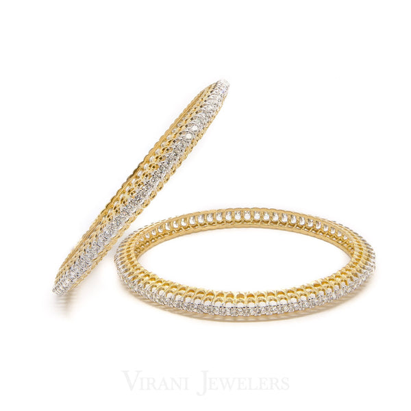 6CT Round Brilliant Diamond Bangles in 18K Yellow Gold, Set of 2 | 6CT Round Brilliant Diamond Bangles in 18K Yellow Gold, Set of 2 for women. Diamond trimmed bangl...