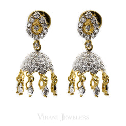 1.04CT Jellyfish Diamond Drop Jhumki Earrings Set in 18K Yellow Gold