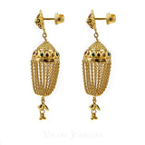 22K Yellow Gold Jhumki Drop Earrings W/ Hanging Link Tassels | 22K Yellow Gold Jhumki Drop Earrings W/ Hanging Link Tassels for women.Gold weight of 16.5 grams....