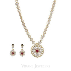15.65 CT Diamond Necklace and Earring Set W/ Heart Shaped Chain Link