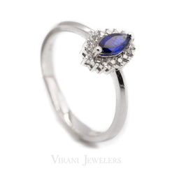 Marquise Cut Sapphire Ring Set in 14K White Gold W/ 0.12CT Diamonds