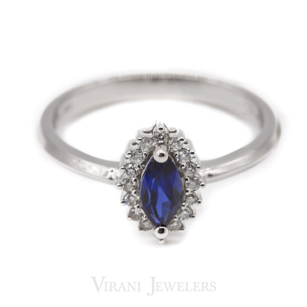 Marquise Cut Sapphire Ring Set in 14K White Gold W/ 0.12CT Diamonds | Marquise Cut Sapphire Ring Set in 14K White Gold W/ 0.12CT Diamonds for women. A classic piece wi...