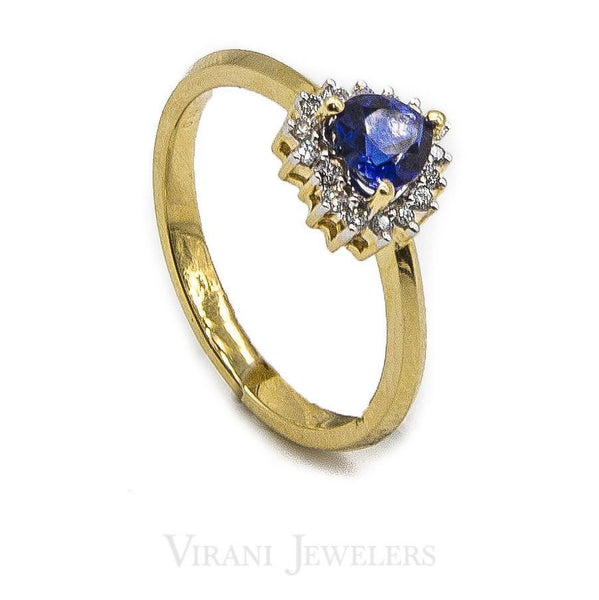 Heart Shaped Sapphire Ring Set in 14K Yellow Gold W/ 0.11CT Diamonds | Heart Shaped Sapphire Ring Set in 14K Yellow Gold W/ 0.11CT Diamonds for women. Beautifully cut c...