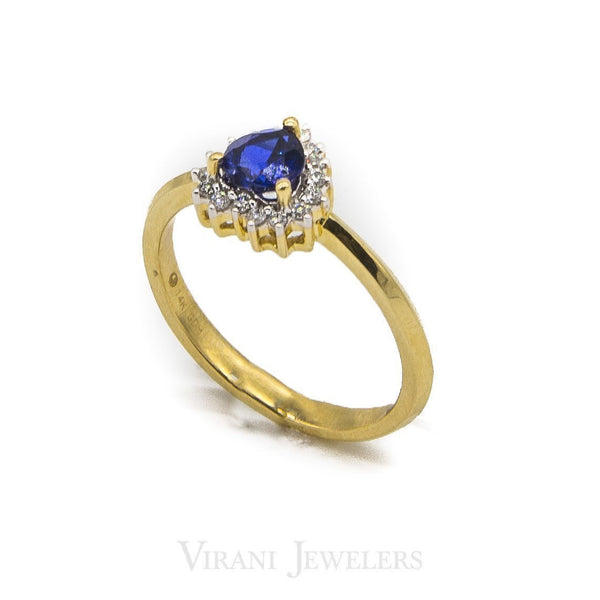 Heart Shaped Sapphire Ring Set in 14K Yellow Gold W/ 0.11CT Diamonds | Heart Shaped Sapphire Ring Set in 14K Yellow Gold W/ 0.11CT Diamonds for women. Beautifully cut c...