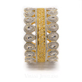 22K Yellow & White Gold Bangle W/ Teardrop Kundan Accents | 22K Yellow & White Gold Bangle W/ Teardrop Kundan Accents for Women. Beautiful Multitone gold...