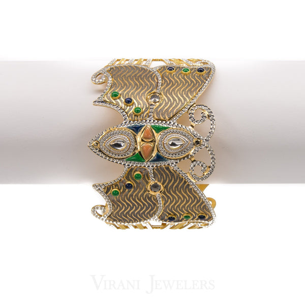 22K Yellow Gold Hand Painted Butterfly Cuff Bangle W/ Diamond Cutting | 22K Yellow Gold Hand Painted Butterfly Cuff Bangle W/ Diamond Cutting for women. Stunning hand-pa...