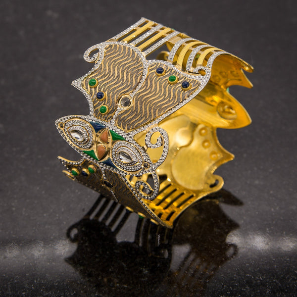 22K Yellow Gold Hand Painted Butterfly Cuff Bangle W/ Diamond Cutting | 22K Yellow Gold Hand Painted Butterfly Cuff Bangle W/ Diamond Cutting for women. Stunning hand-pa...