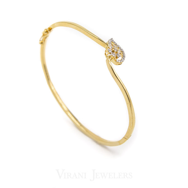 18K Yellow Gold Diamond Bangle Cuff W/ 0.28 Diamonds & Leaf Accent Design | 18K Yellow Gold Diamond Bangle Cuff W/ 0.28 Diamonds & Leaf Accent Design for women. This ele...
