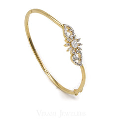 0.66CT Diamond Cuff Bracelet Set in 18K Yellow Gold W/ Centered Flower Design