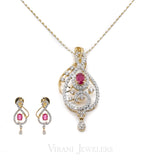 1.46 CT Round Brilliant Diamond Ruby Pendant and Earrings Set in 18K Yellow & White Gold | 1.46 CT Round Brilliant Diamond Ruby Pendant and Earrings Set in 18K Yellow & White Gold for ...