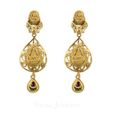 22K Antique Gold Charm Necklac & Drop Earrings Set W/ Ruby, Emerald, and Kundan Stones | 22K Antique Gold Charm Necklac & Drop Earrings Set W/ Ruby, Emerald, and Kundan Stones for wo...