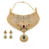 Cubic Zirconia Statement Choker Necklace and Earrings Set W/ Centered Emerald & Ruby | Cubic Zirconia Statement Choker Necklace and Earrings Set W/ Centered Emerald & Ruby for wome...