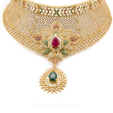 Cubic Zirconia Statement Choker Necklace and Earrings Set W/ Centered Emerald & Ruby | Cubic Zirconia Statement Choker Necklace and Earrings Set W/ Centered Emerald & Ruby for wome...