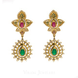 Cubic Zirconia Statement Choker Necklace and Earrings Set W/ Centered Emerald & Ruby | Cubic Zirconia Statement Choker Necklace and Earrings Set W/ Centered Emerald & Ruby for wome...