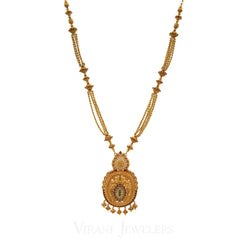 22K Antique Gold Finish Drop Necklace W/Kundans, Ruby, & Emerald Stones