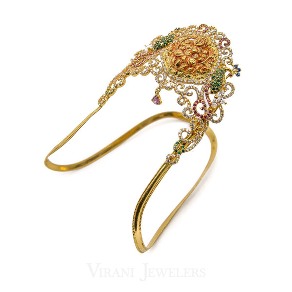 22K Yellow Gold Laxmi Arm Vanki Set W/ Ruby, Emerald & Cubic Zirconia Stones | 22K Yellow Gold Laxmi Arm Vanki Set W/ Ruby, Emerald & Cubic Zirconia Stones for women. This ...