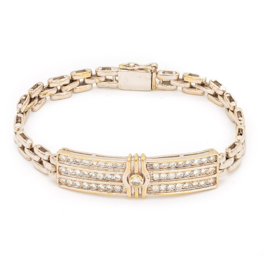 1.43CT Diamond Box Chain Bracelet Set In 18K Yellow Gold W/Rectangle Frame for Men | 1.43CT Diamond Box Chain Bracelet Set In 18K Yellow Gold W/Rectangle Frame for Men. Gold weight i...